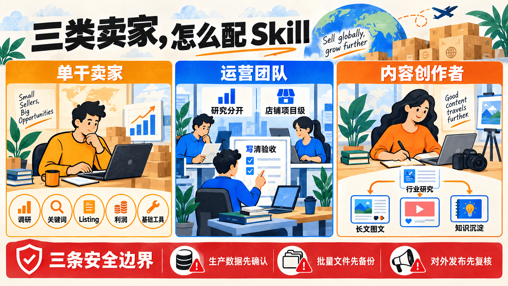 单干卖家、运营团队和内容创作者的 Skill 配置